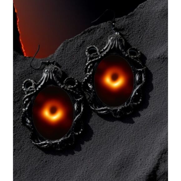 Black Hole Earrings - Celestial Outer Space Sun Moon & Stars Galaxies Universe - Picture 1 of 3